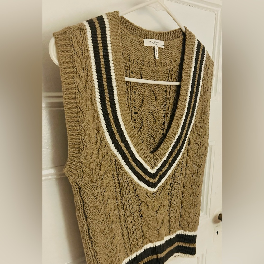 rag & bone Brown Cable Knit V-Neck Sweater Vest